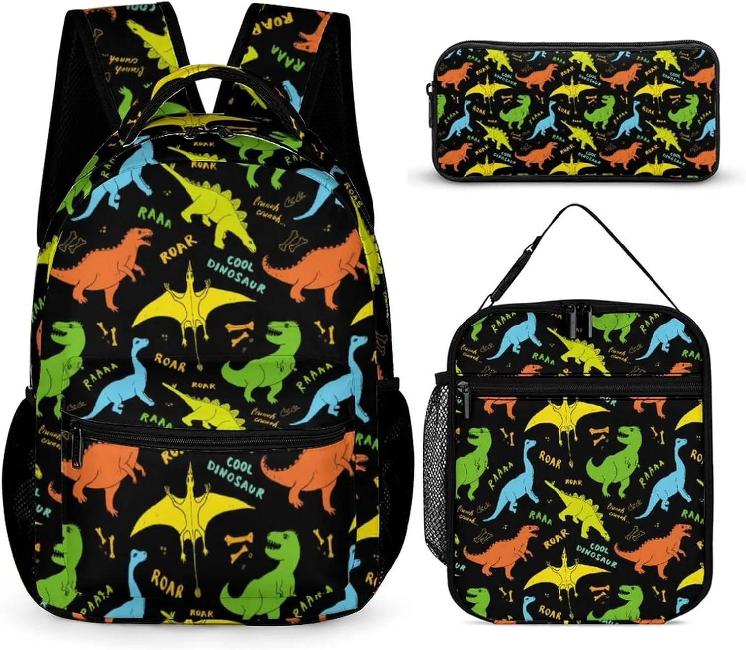 Dinosaur Backpack with Lunch Box & Pencil Case, 16 Inch Cute Jurassic Dinosaurs Themed Bookbag, Adjustable Lightweight Large Capacity, Colorful Daily Casual Backpacks Set with Lunch Bag