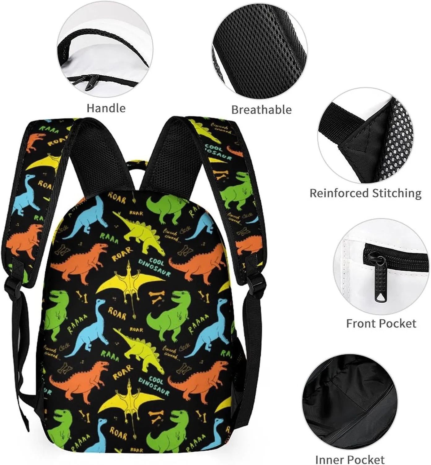 Dinosaur Backpack with Lunch Box & Pencil Case, 16 Inch Cute Jurassic Dinosaurs Themed Bookbag, Adjustable Lightweight Large Capacity, Colorful Daily Casual Backpacks Set with Lunch Bag