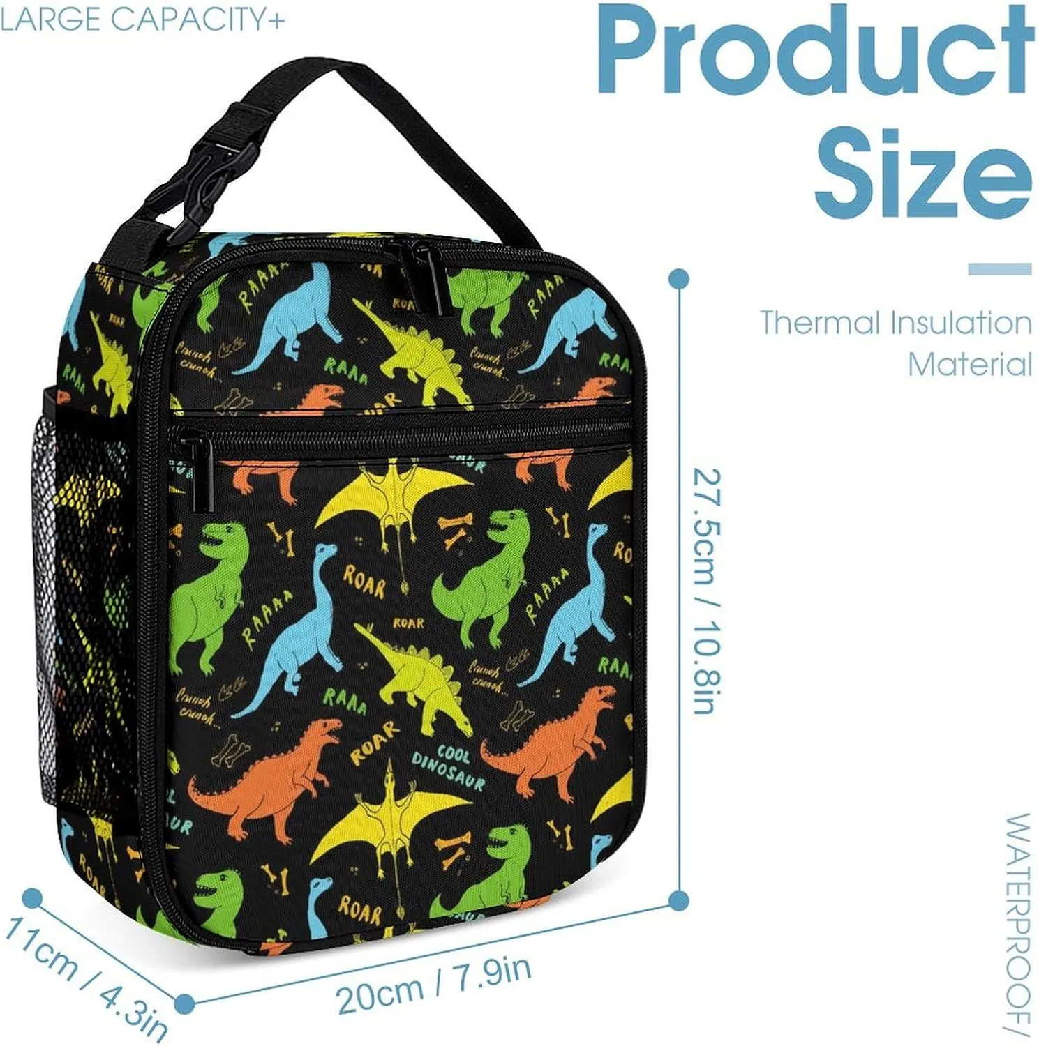 Dinosaur Backpack with Lunch Box & Pencil Case, 16 Inch Cute Jurassic Dinosaurs Themed Bookbag, Adjustable Lightweight Large Capacity, Colorful Daily Casual Backpacks Set with Lunch Bag