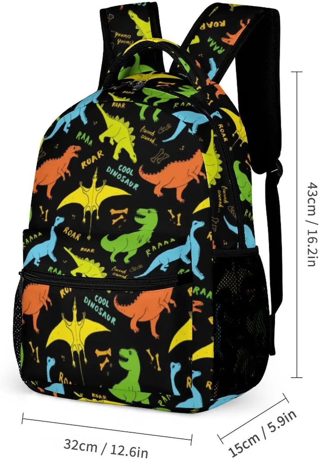 Dinosaur Backpack with Lunch Box & Pencil Case, 16 Inch Cute Jurassic Dinosaurs Themed Bookbag, Adjustable Lightweight Large Capacity, Colorful Daily Casual Backpacks Set with Lunch Bag
