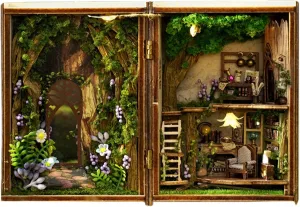 DIY Dollhouse|Mini House Building Kit Forest Wonderland DIY Miniature House Kit Light Up Collectible Unassembled 3D Wooden Dollhouse Kit Decorative Booknook Kit for Tabletop, Bookshelf