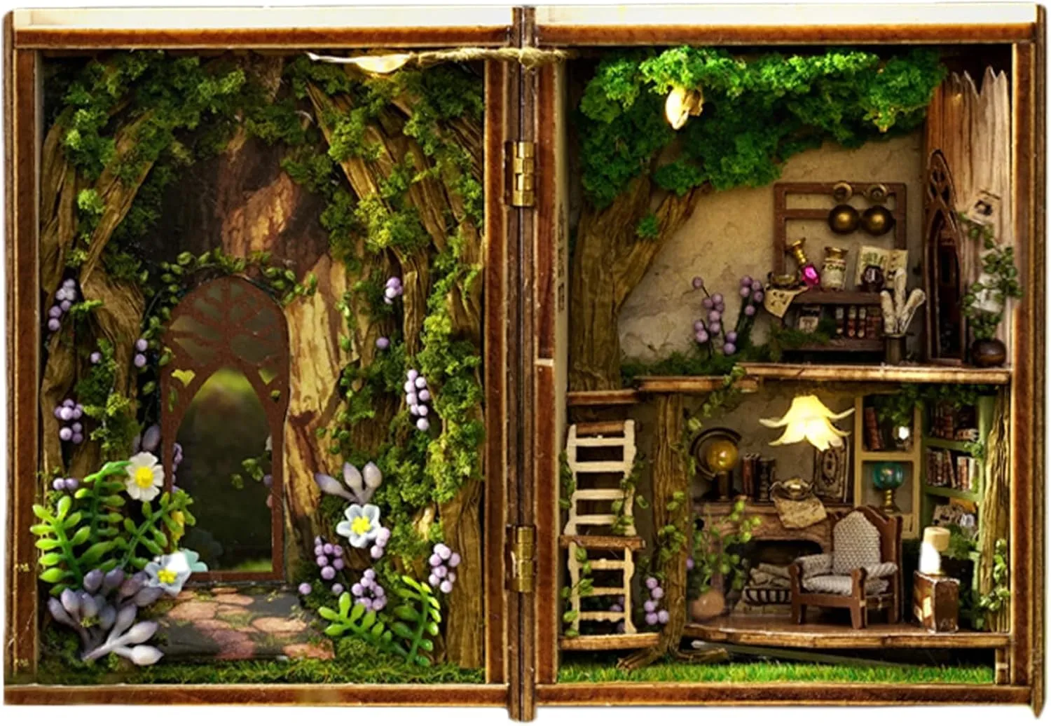 DIY Dollhouse|Mini House Building Kit Forest Wonderland DIY Miniature House Kit Light Up Collectible Unassembled 3D Wooden Dollhouse Kit Decorative Booknook Kit for Tabletop, Bookshelf