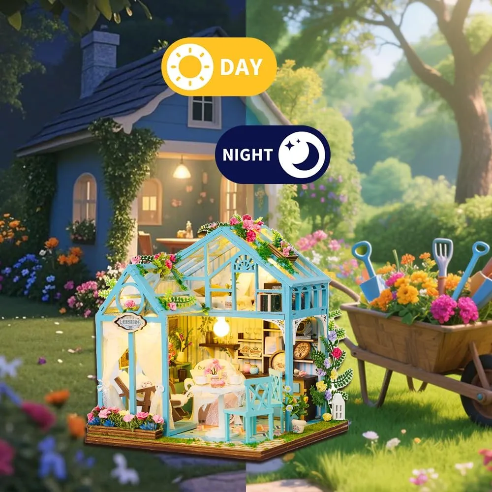 DIY Miniature Dollhouse Kit Tiny House Crafting Set with Mini Furniture and Accessories with LED Light, Ideal Handmade Creative Projects (Floral Reverie)