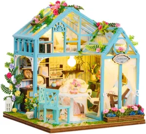 DIY Miniature Dollhouse Kit Tiny House Crafting Set with Mini Furniture and Accessories with LED Light, Ideal Handmade Creative Projects (Floral Reverie)
