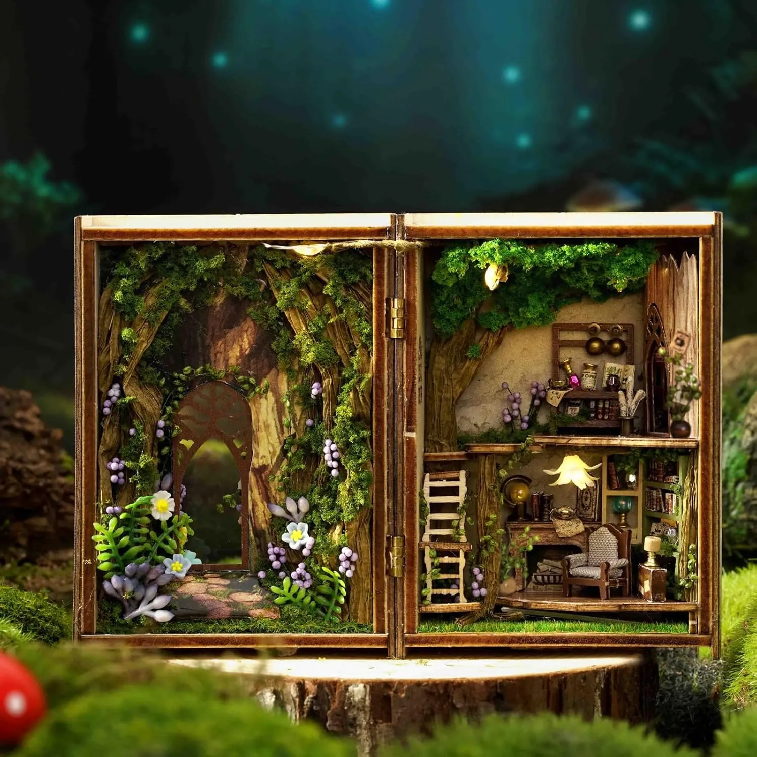 DIY Miniature House Kit, CUTEROOM Mini House Kit for Adult to Build, Wooden Dollhouse Making Kit with Furniture, Christmas Birthday Gifts (Forest Wonderland)
