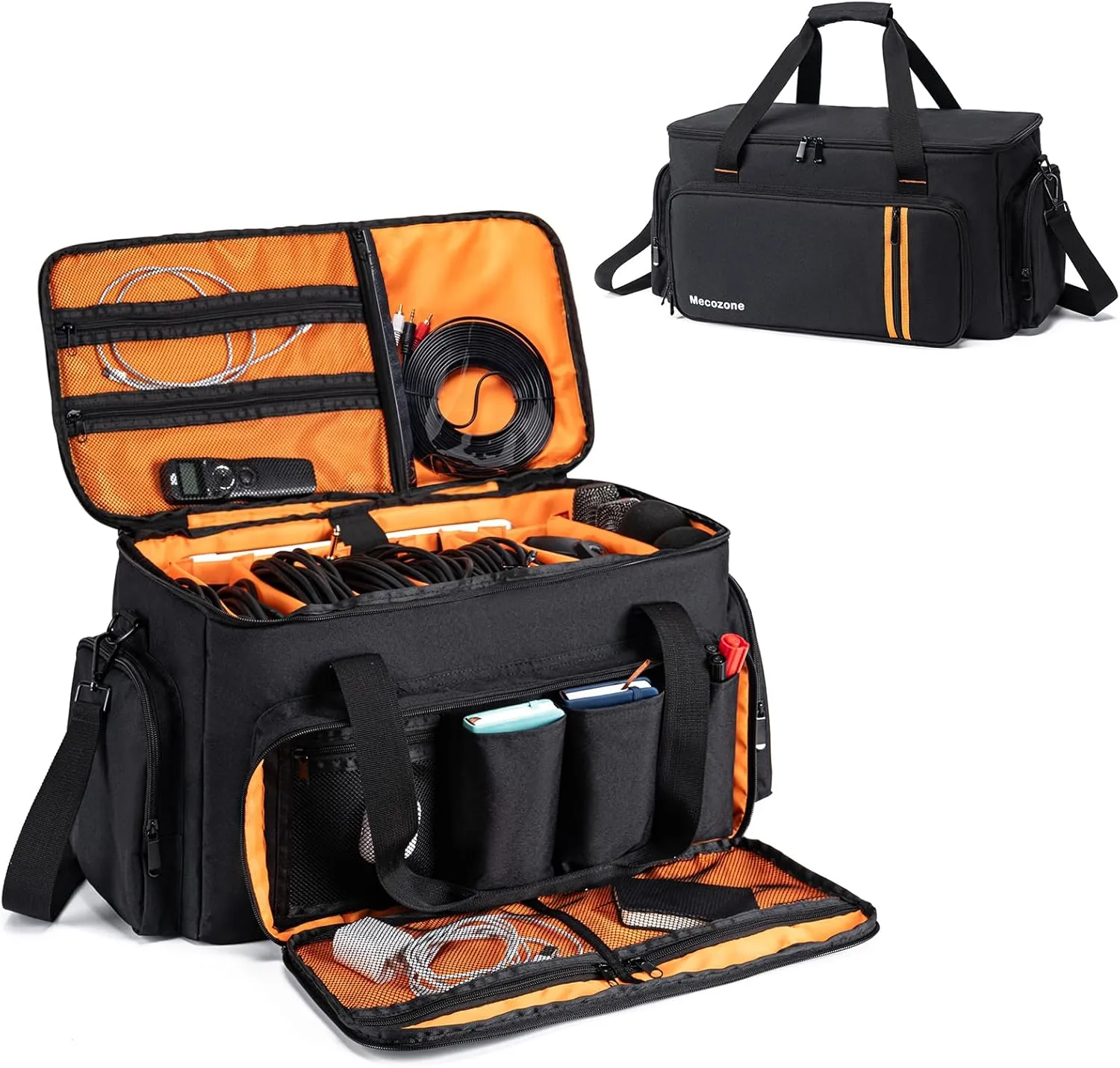 DJ Gig Bag with 8 Detachable Dividers, DJ Cables Bag with 15.6'' Laptop Sleeve, Large Capacity Travel Musicians Gig Bag for DJ Gear, Music Equipment&Accessories, Black