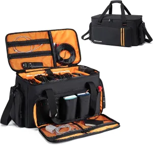 DJ Gig Bag with 8 Detachable Dividers, DJ Cables Bag with 15.6'' Laptop Sleeve, Large Capacity Travel Musicians Gig Bag for DJ Gear, Music Equipment&Accessories, Black