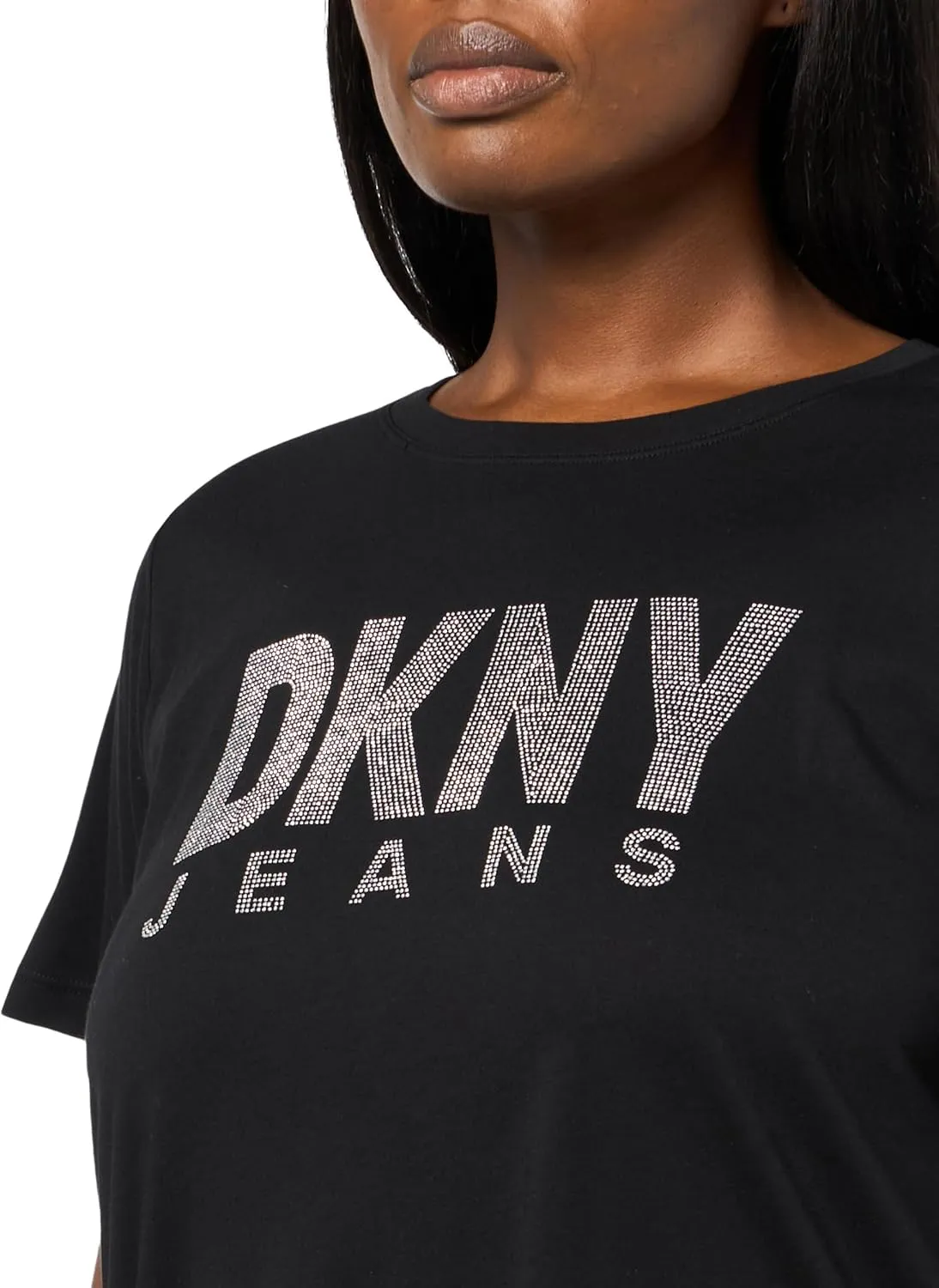 DKNY Women's Short Sleeve V Neck Tee with Logo Patch