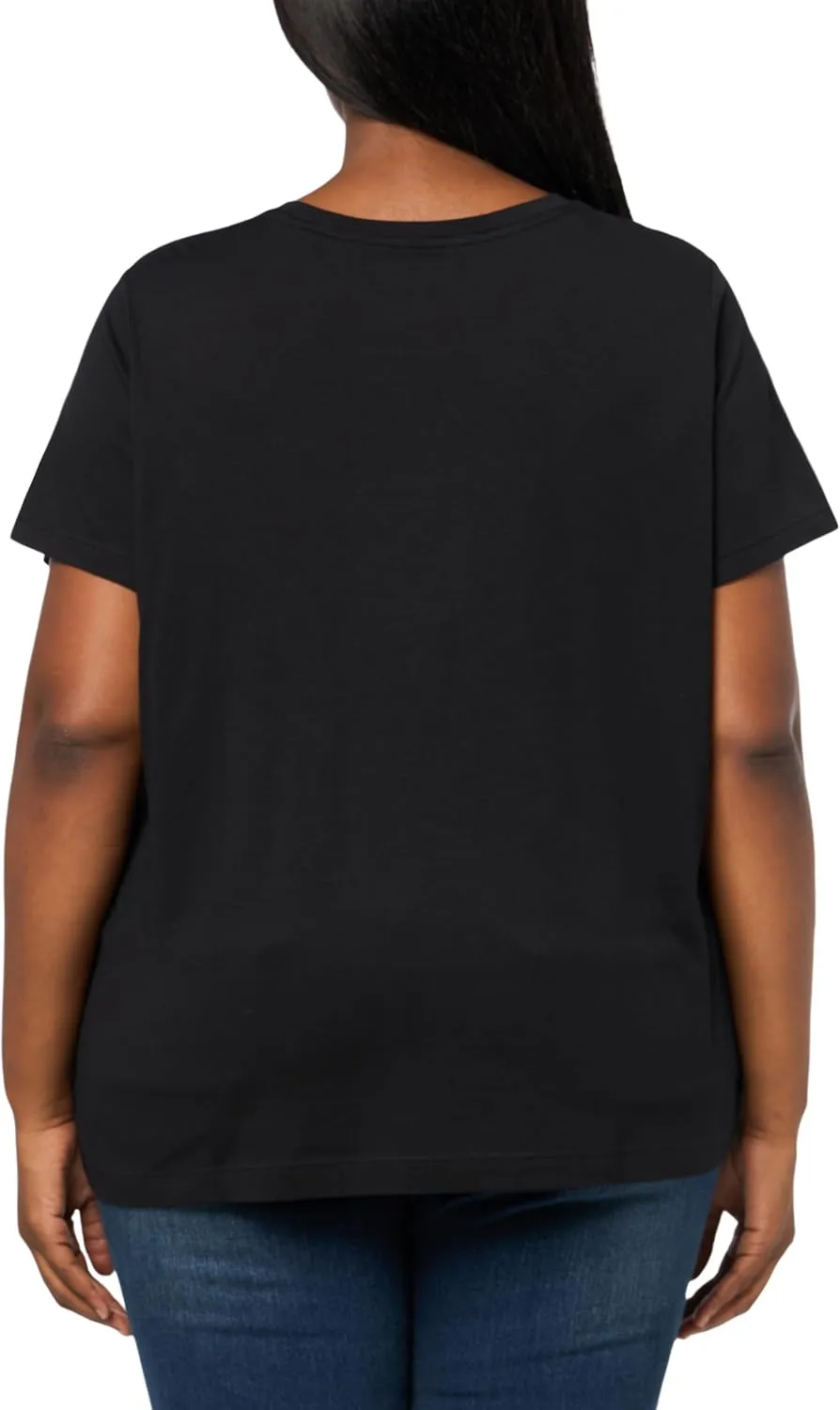 DKNY Women's Short Sleeve V Neck Tee with Logo Patch