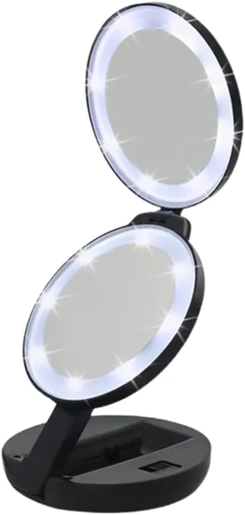 DOITOOL 1pc Three Fold Makeup Mirror Travel Vanity Mirror Tongue Scraper for Adults Mini Mirror with Lights