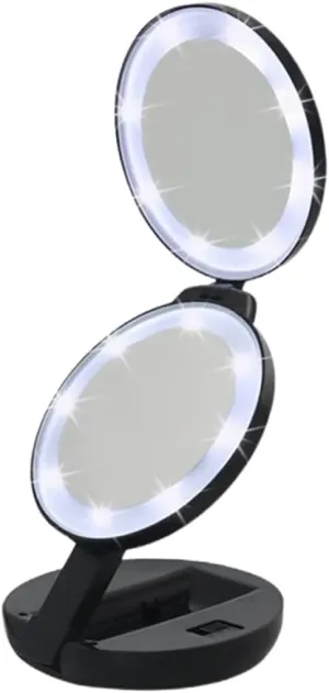 DOITOOL 1pc Three Fold Makeup Mirror Travel Vanity Mirror Tongue Scraper for Adults Mini Mirror with Lights
