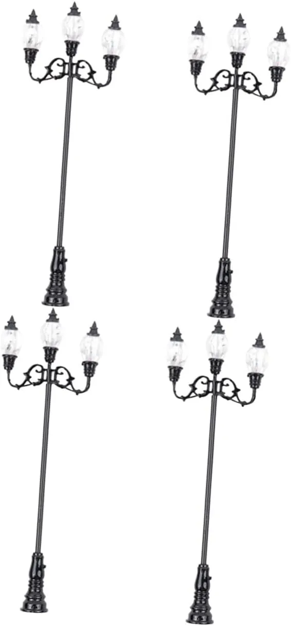 DOITOOL 2sets Miniature Courtyard Lamps 3-head Street Lamp Models for Micro Landscaping 2pcs*2