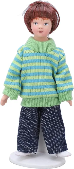 Dollhouse Miniature Boy, Brown Hair 1:12 Scale Dollhouse Miniature Porcelain Boy Ceramic for Desk