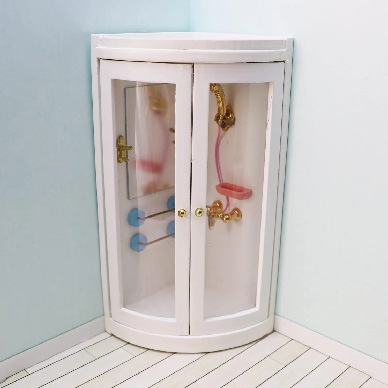 Dollhouse Shower Room Miniature Furniture Bathroom Accessories 1:12 Mini House Wooden White Cubicle House Corner Simulation Building Birch