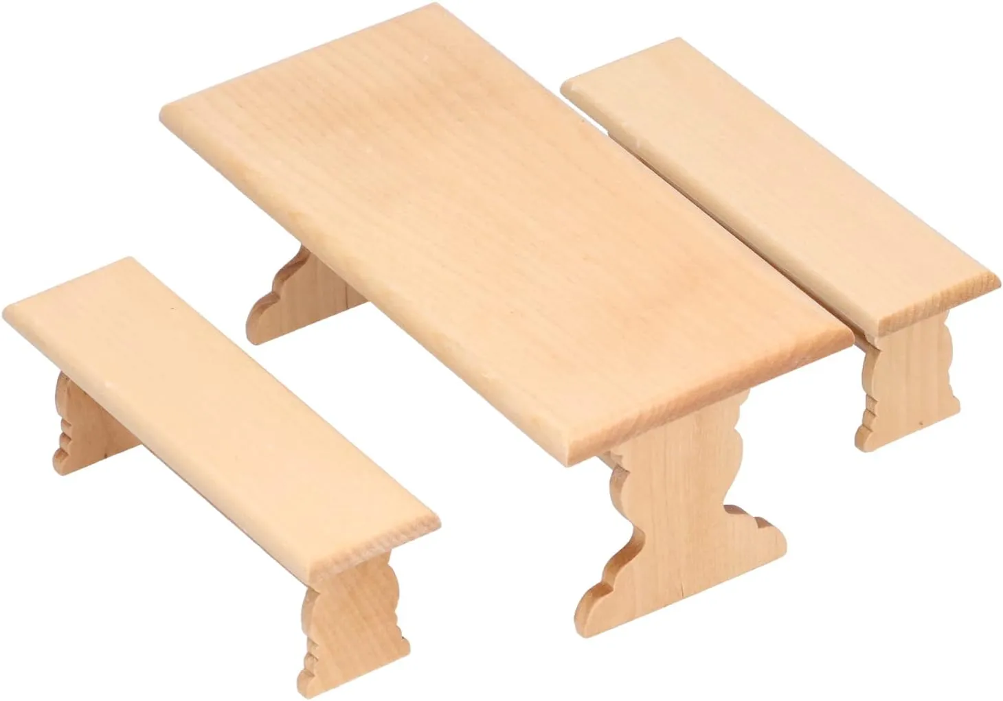 Dollhouse Wooden Table, 1:12 Doll House Mini Log Color Furniture Model Restaurant Long Table Bench(Wood Color)