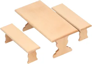 Dollhouse Wooden Table, 1:12 Doll House Mini Log Color Furniture Model Restaurant Long Table Bench(Wood Color)