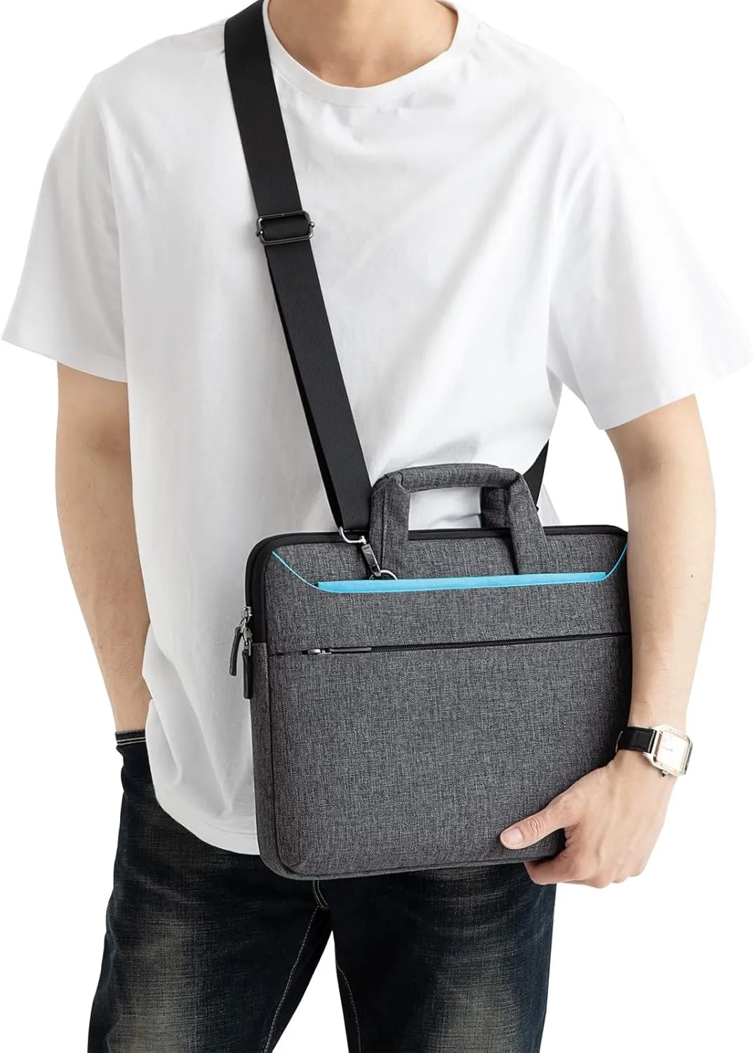 DOMISO 15.6 inch Laptop Sleeve Shoulder Bag Water-Resistant Protective Messenger Bag Business Briefcase Handbag for 15.6" Notebook/Yoga 720 IdeaPad 310 320 ThinkPad T570/HP Envy 15, Blue
