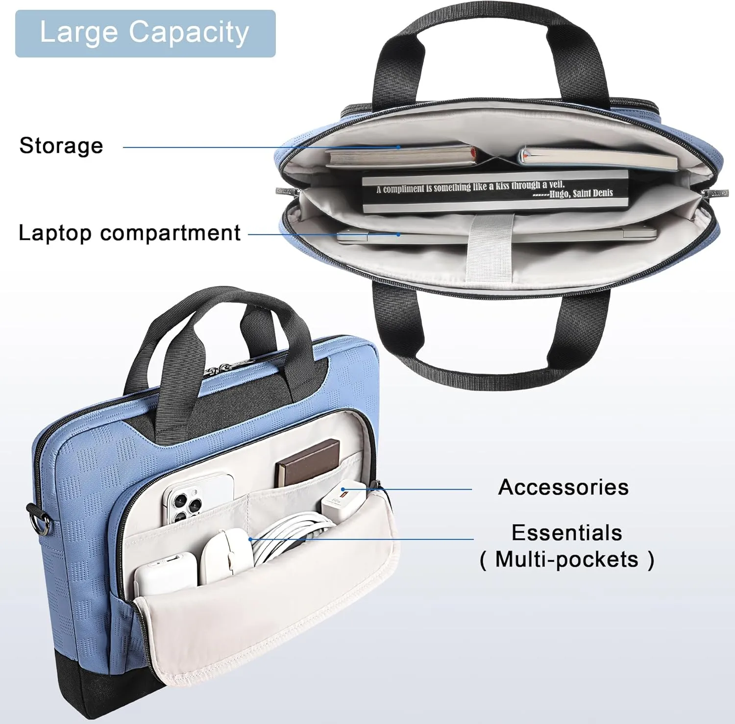 DOMISO 17-17.3 inch Laptop Sleeve Business Briefcase 17 inch Laptop Bag Waterproof 17 inch Laptop Case for Men Women Business Office Work Computer Bag 17 inch Messenger Shoulder Bag,Blue