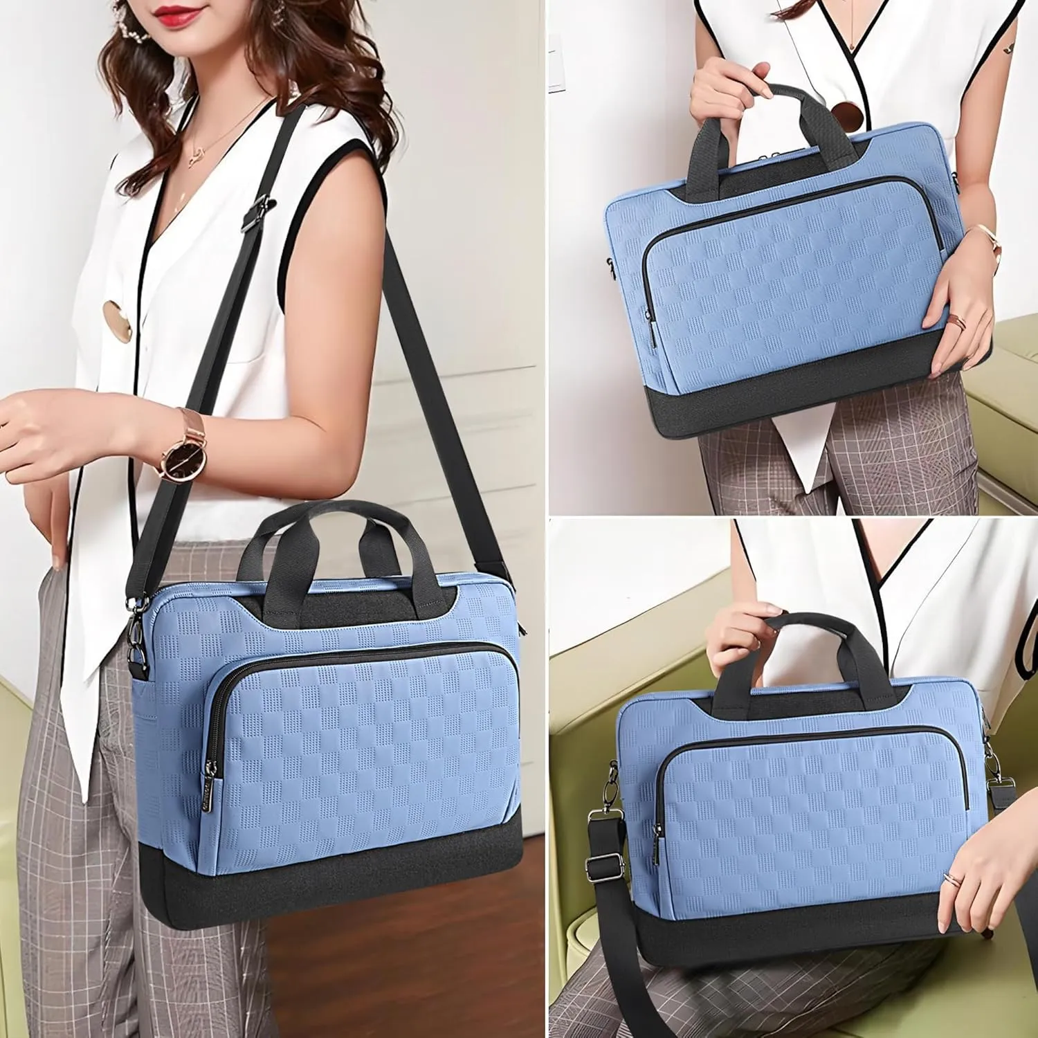 DOMISO 17-17.3 inch Laptop Sleeve Business Briefcase 17 inch Laptop Bag Waterproof 17 inch Laptop Case for Men Women Business Office Work Computer Bag 17 inch Messenger Shoulder Bag,Blue