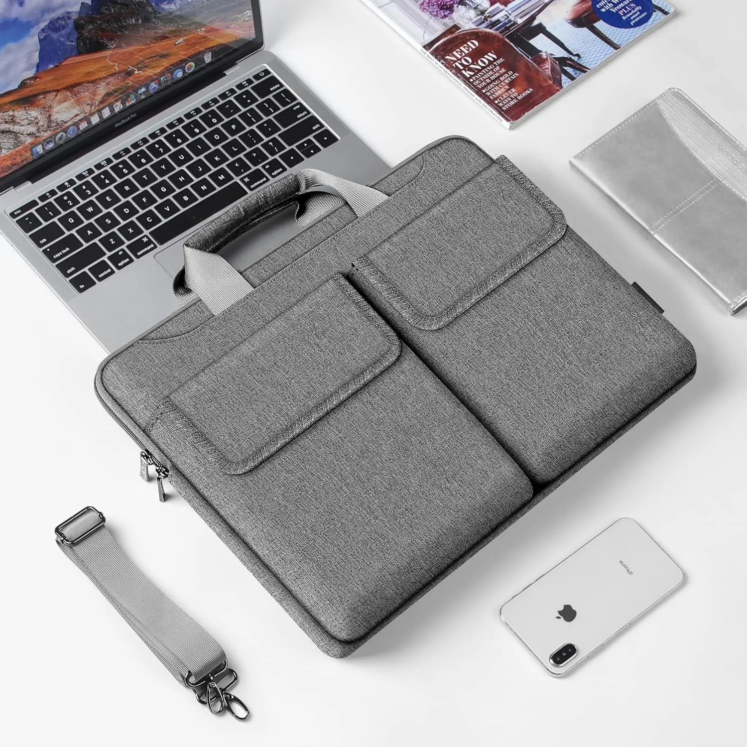 DOMISO 17 Inch Multifunctionalt Laptop Sleeve17 Inch Laptop Shoulder Bag Compatible with 17.3" HP Pavilion 17/DELL Precision 7710/Lenovo/ASUS,Grey