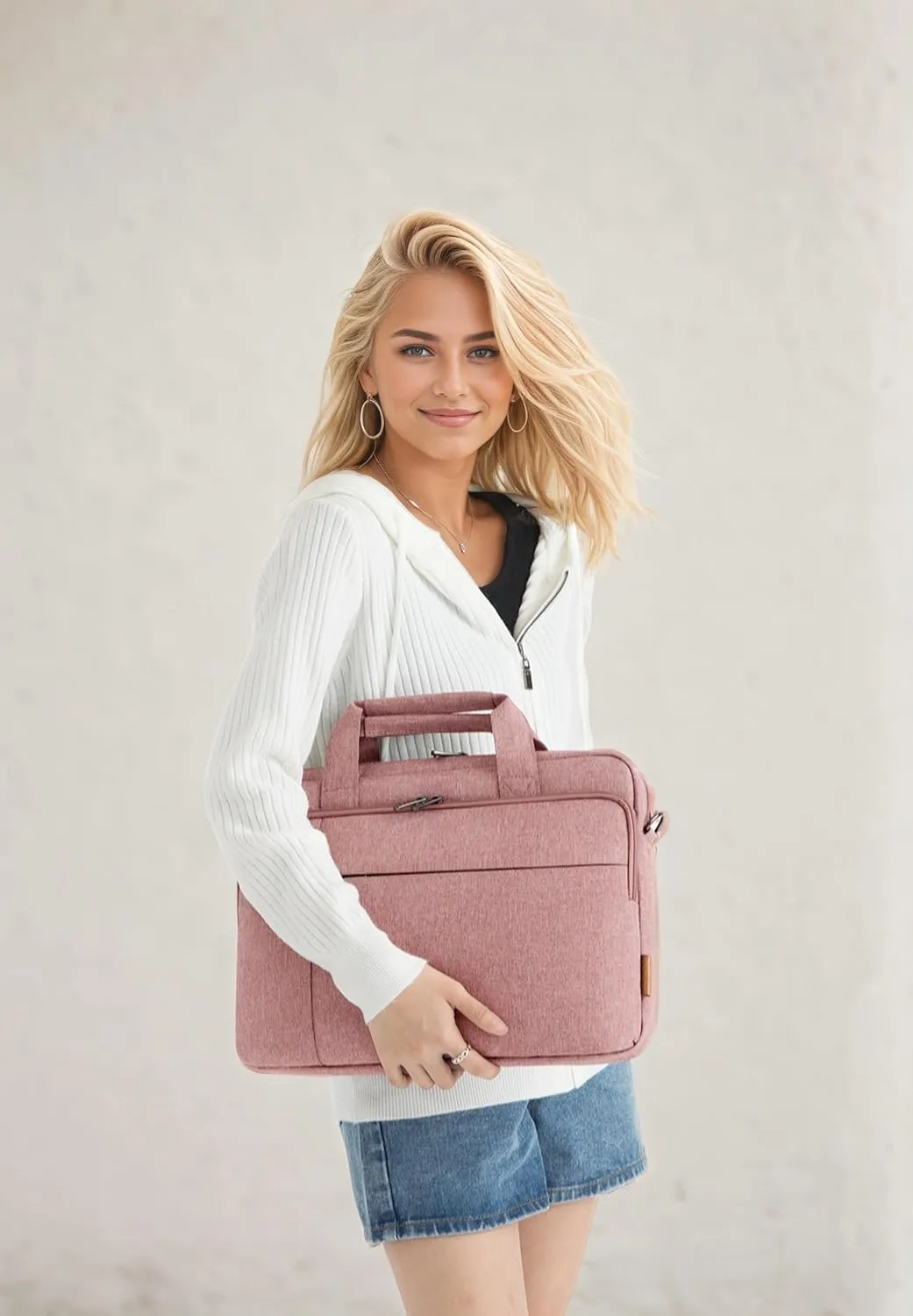 DOMISO 17.3 inch Laptop Bag Business Briefcase Water-resistant Notebook Messenger Shoulder Bag for 17.3" Macbook Pro 17/Inspiron/MSI GS73VR Stealth Pro/IdeaPad/Envy/ROG,Pink