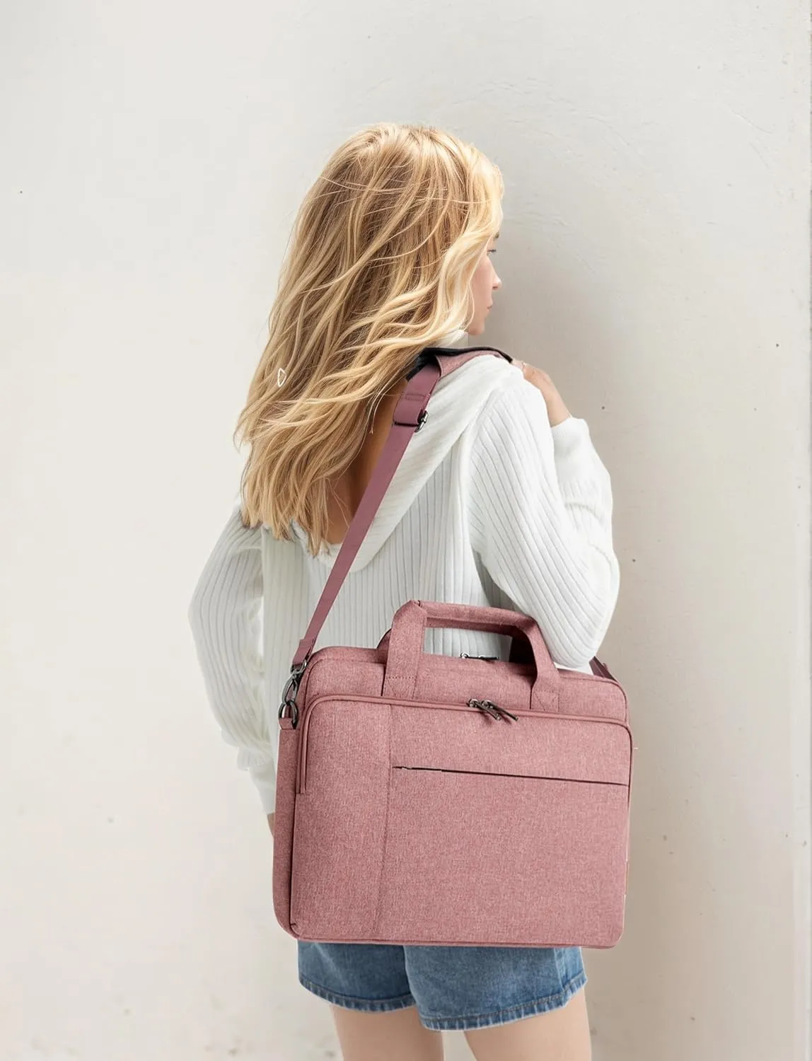 DOMISO 17.3 inch Laptop Bag Business Briefcase Water-resistant Notebook Messenger Shoulder Bag for 17.3" Macbook Pro 17/Inspiron/MSI GS73VR Stealth Pro/IdeaPad/Envy/ROG,Pink
