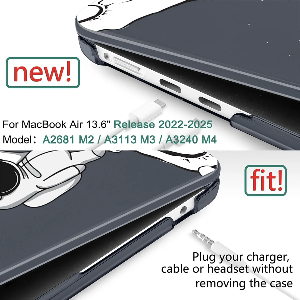 DONGKE for M4 MacBook Air 13.6 Inch Case 2025 2024 2023 2022 Model A3240 A3113 A2681 M3 M2 Chip, Plastic Hard Shell Case Cover with Touch ID for MacBook Air 13 Inch M4 - Astronaut