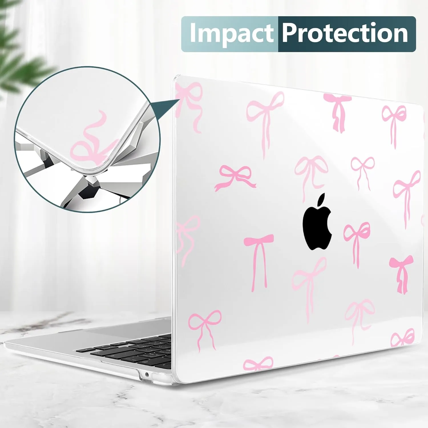 DONGKE for M4 MacBook Air 13.6 Inch Case 2025 2024 2023 2022 Model A3240 A3113 A2681 M3 M2 Chip, Plastic Hard Shell Case Cover with Touch ID for MacBook Air 13 Inch M4 - Pink Bows