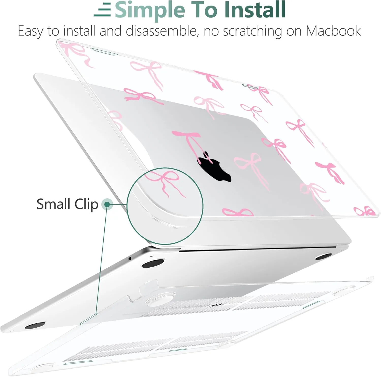DONGKE for M4 MacBook Air 13.6 Inch Case 2025 2024 2023 2022 Model A3240 A3113 A2681 M3 M2 Chip, Plastic Hard Shell Case Cover with Touch ID for MacBook Air 13 Inch M4 - Pink Bows