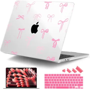 DONGKE for M4 MacBook Air 13.6 Inch Case 2025 2024 2023 2022 Model A3240 A3113 A2681 M3 M2 Chip, Plastic Hard Shell Case Cover with Touch ID for MacBook Air 13 Inch M4 - Pink Bows