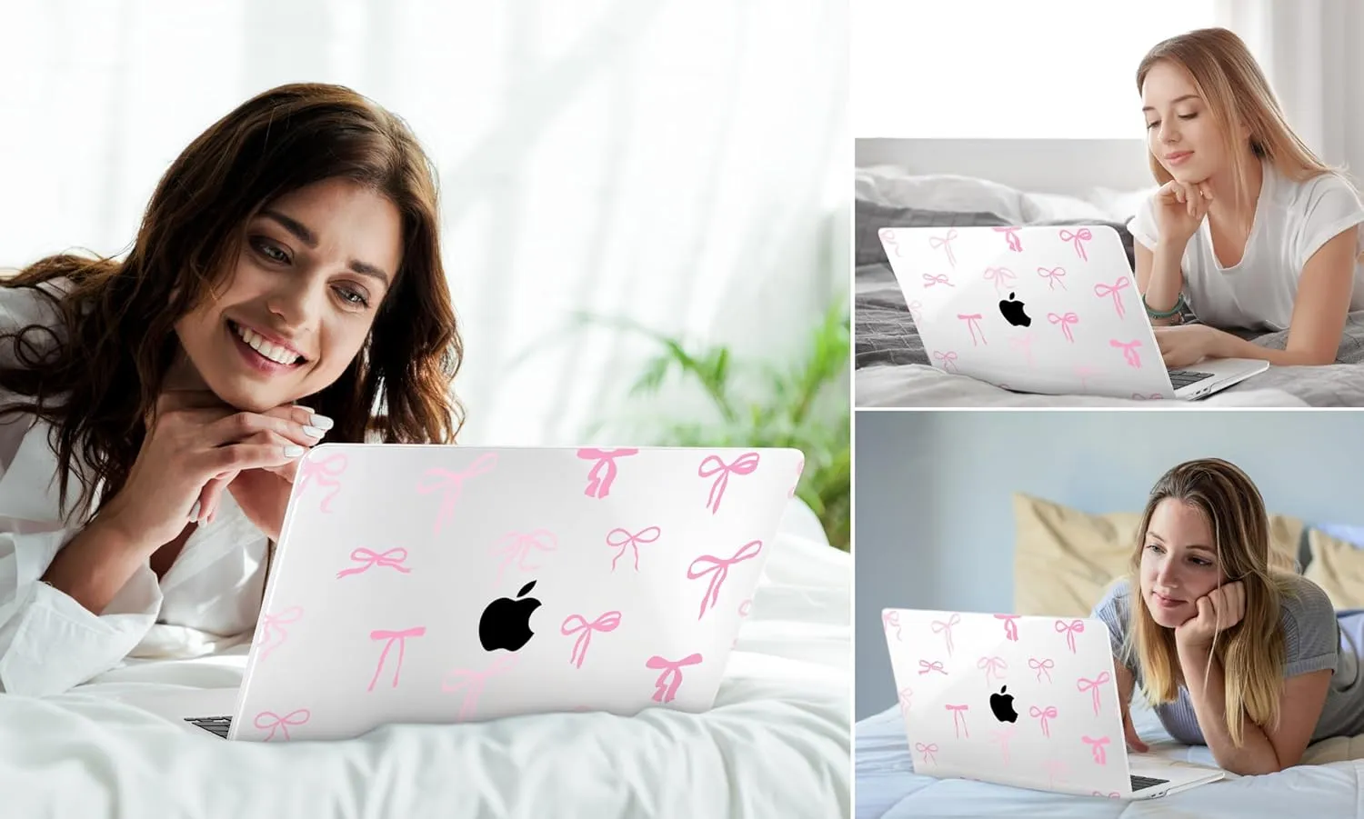 DONGKE for M4 MacBook Air 13.6 Inch Case 2025 2024 2023 2022 Model A3240 A3113 A2681 M3 M2 Chip, Plastic Hard Shell Case Cover with Touch ID for MacBook Air 13 Inch M4 - Pink Bows
