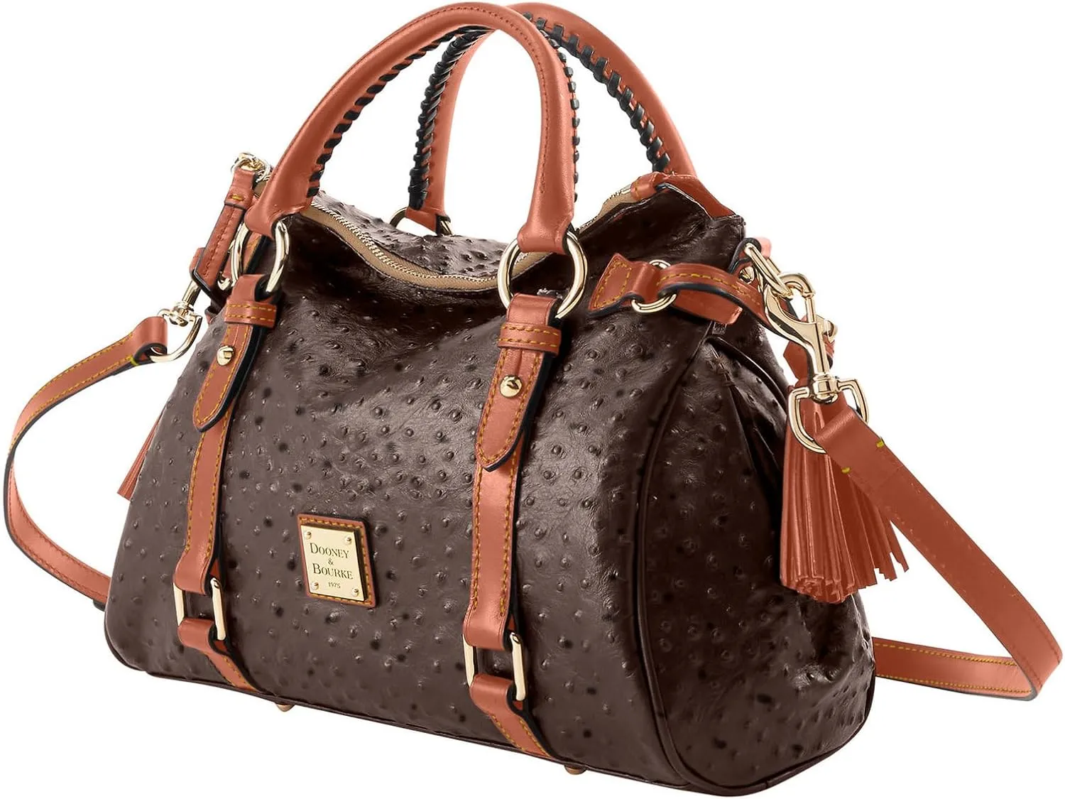 Dooney & Bourke Women's Ostrich Satchel in Textured Italian Leather, Large Handbag with Adjustable, Detachable Shoulder Strap