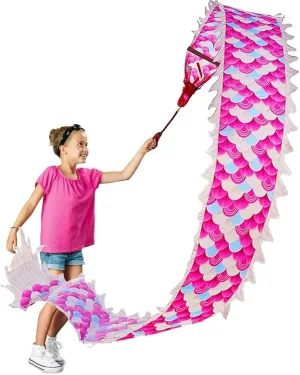 Dragon Dance Ribbon Poi, 16.4 ft Outdoor Flinging Ribbon Streamer with 3D Real-Like Plastic Dragon Head and Swing Rope Combo for Fitness Party Stage Performance Prop Set