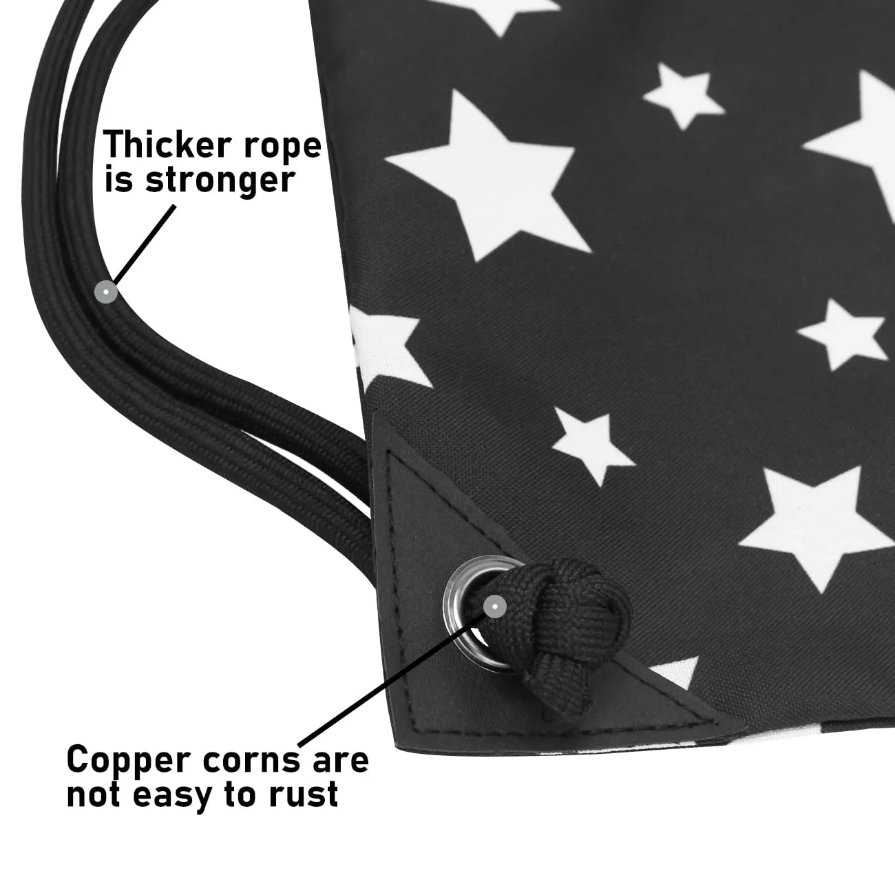 Drawstring Backpack Bag Sport Gym Sackpack Black Background White Star HLC001