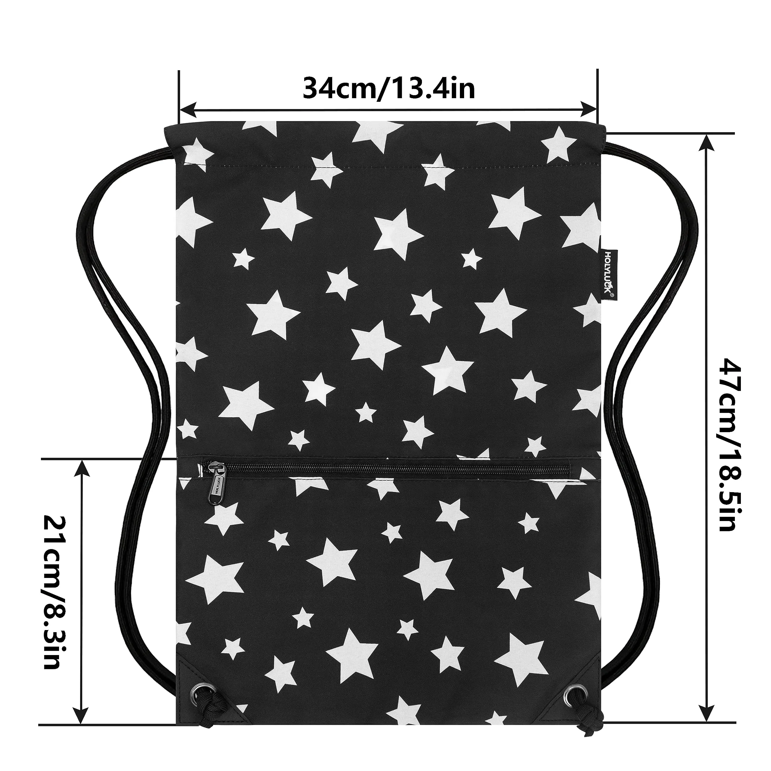 Drawstring Backpack Bag Sport Gym Sackpack Black Background White Star HLC001
