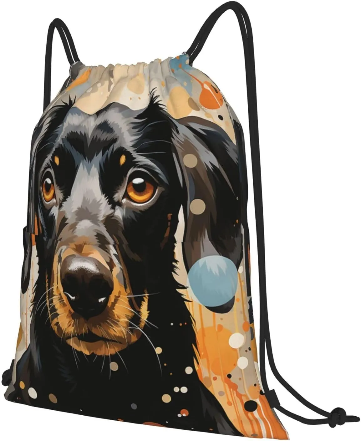 Drawstring Backpack Gym Bag Cinch Bag Draw String Back Bag Colorful Polka Dots and Dog Drawstring Bags for Travel