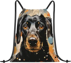Drawstring Backpack Gym Bag Cinch Bag Draw String Back Bag Colorful Polka Dots and Dog Drawstring Bags for Travel