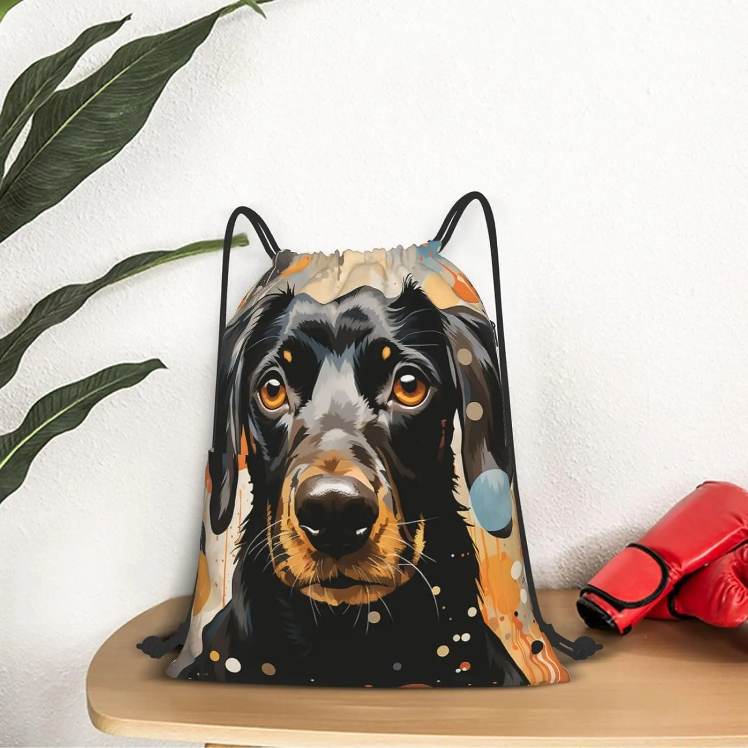 Drawstring Backpack Gym Bag Cinch Bag Draw String Back Bag Colorful Polka Dots and Dog Drawstring Bags for Travel