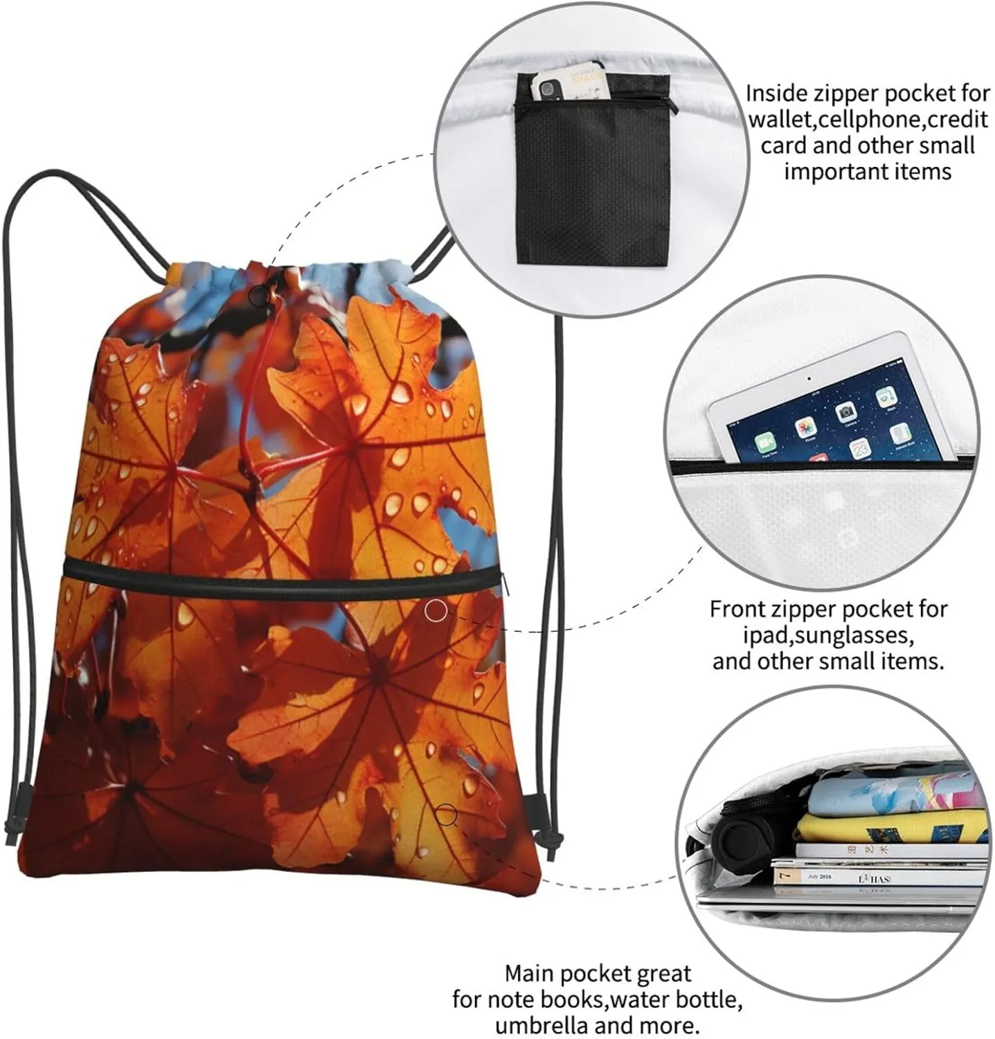 Drawstring Backpack Resistant Sackpack Fall Maple Leafs Sports Gym Bag String Bag for Women Men