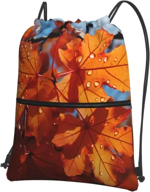 Drawstring Backpack Resistant Sackpack Fall Maple Leafs Sports Gym Bag String Bag for Women Men