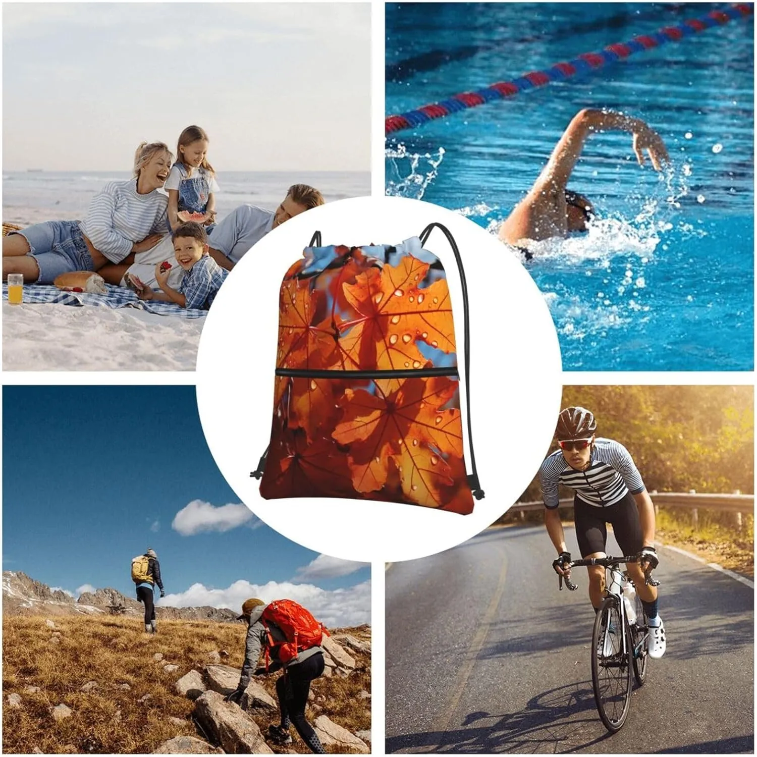 Drawstring Backpack Resistant Sackpack Fall Maple Leafs Sports Gym Bag String Bag for Women Men