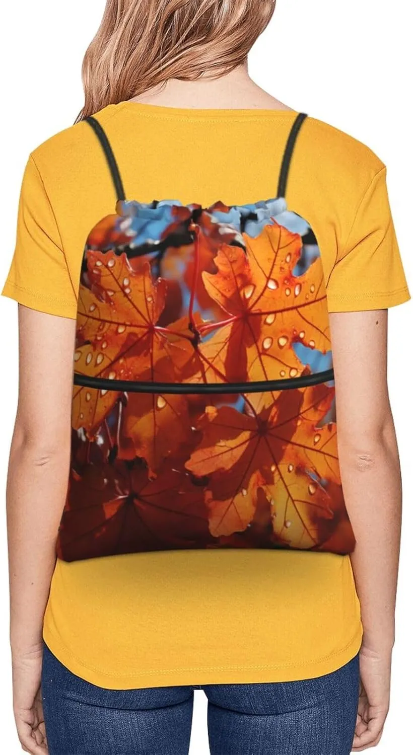 Drawstring Backpack Resistant Sackpack Fall Maple Leafs Sports Gym Bag String Bag for Women Men