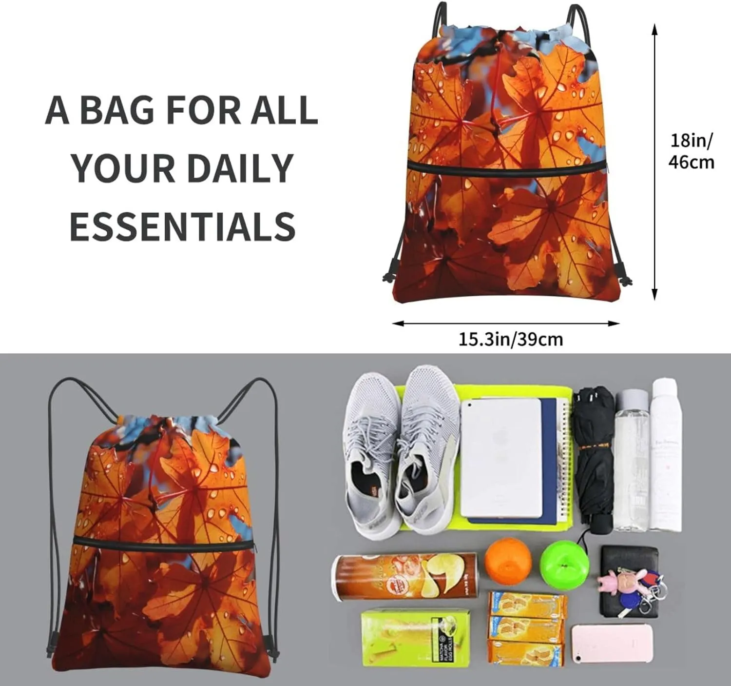 Drawstring Backpack Resistant Sackpack Fall Maple Leafs Sports Gym Bag String Bag for Women Men