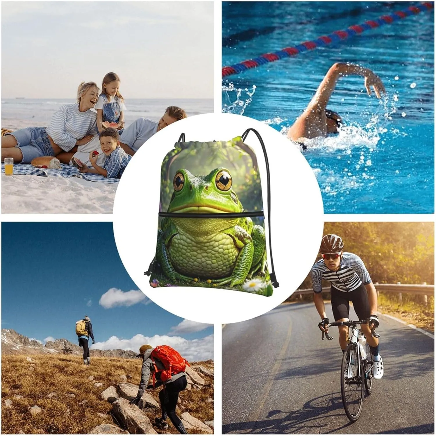 Drawstring Backpack Resistant Sackpack frog Sports Gym Bag String Bag for Women Men