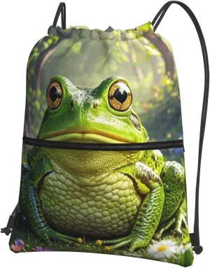 Drawstring Backpack Resistant Sackpack frog Sports Gym Bag String Bag for Women Men
