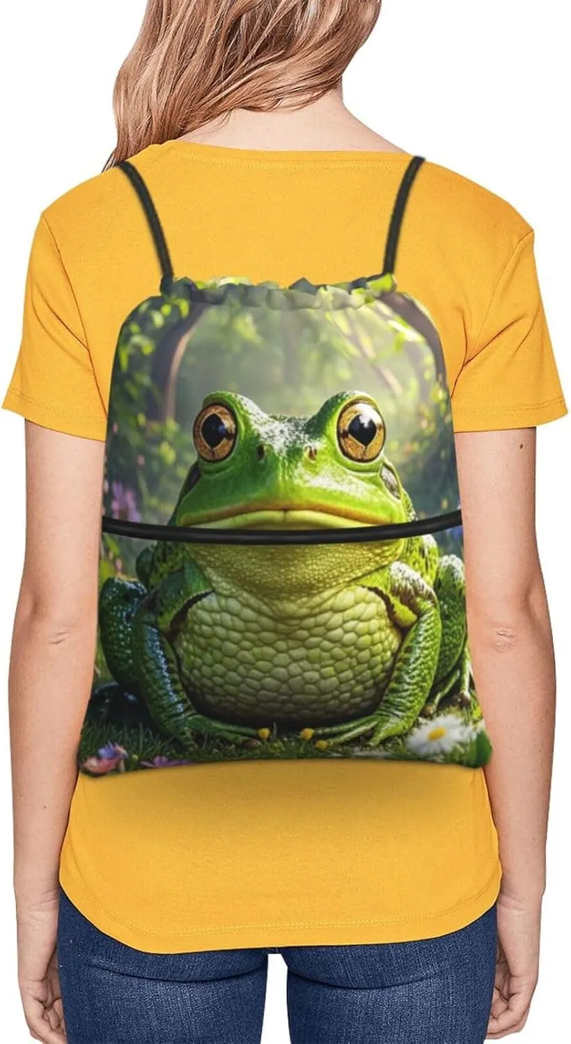 Drawstring Backpack Resistant Sackpack frog Sports Gym Bag String Bag for Women Men