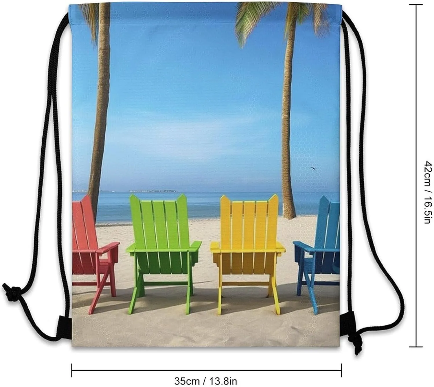 Drawstring Backpack Sport Gym Bag Water Resistant Sackpack Colorful Chairs Palm Tree Cinch Bag String Bag for Outdoor, 35*42cm
