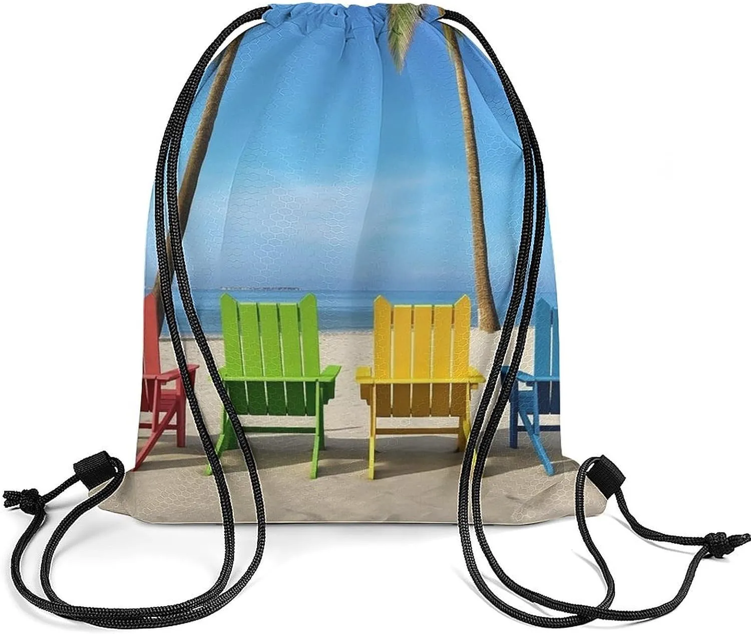 Drawstring Backpack Sport Gym Bag Water Resistant Sackpack Colorful Chairs Palm Tree Cinch Bag String Bag for Outdoor, 35*42cm