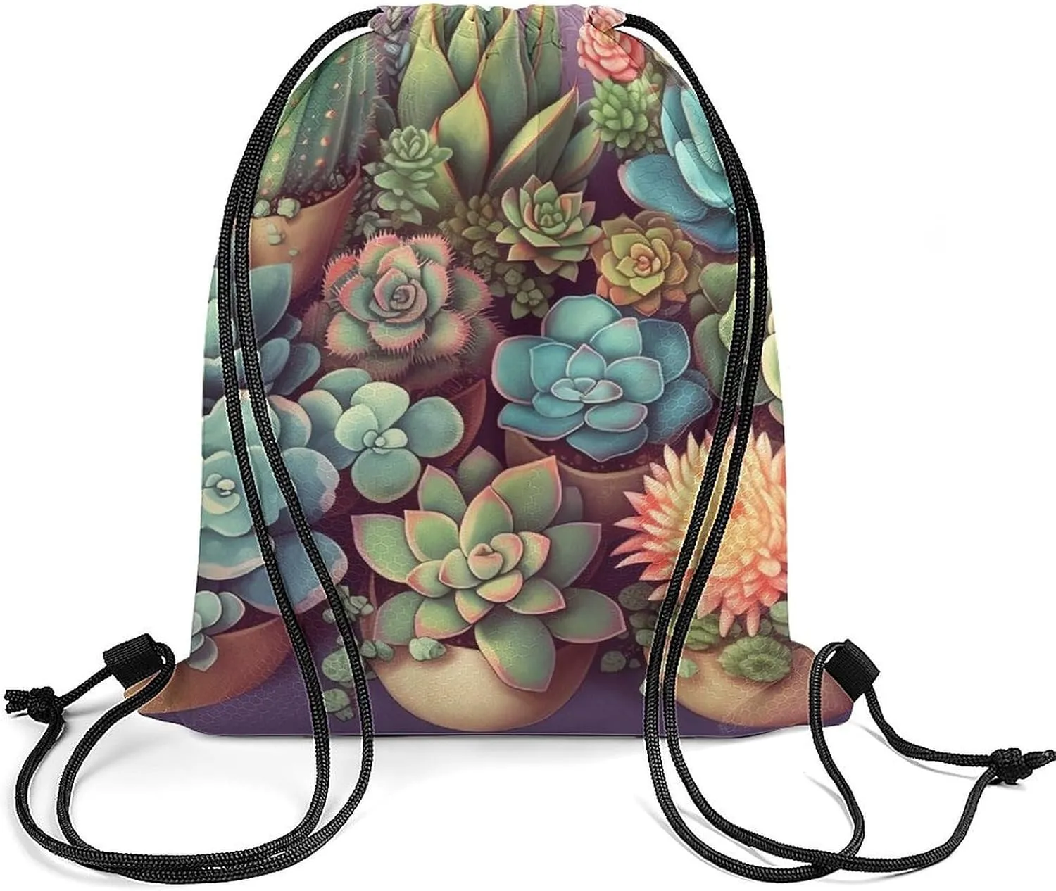Drawstring Backpack Sport Gym Bag Water Resistant Sackpack Cute Succulents Cinch Bag String Bag for Outdoor, 35*42cm