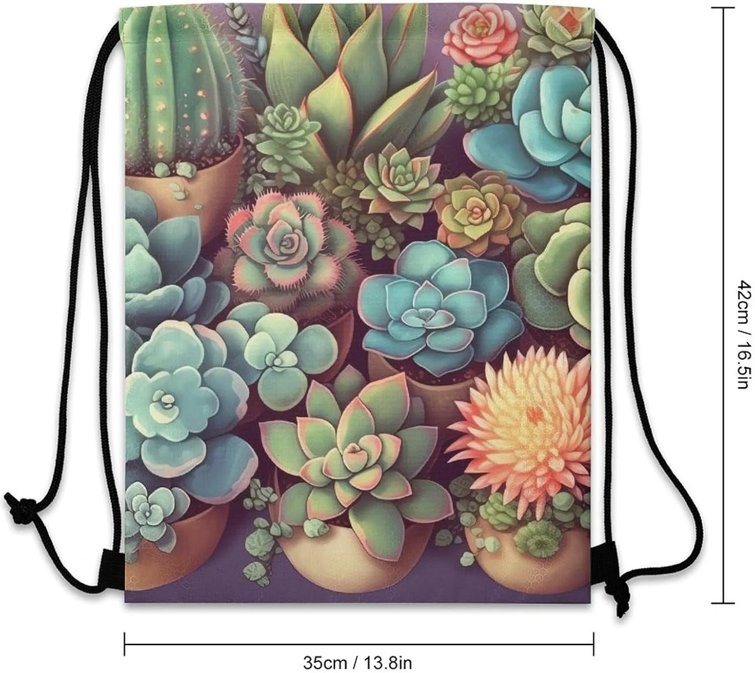 Drawstring Backpack Sport Gym Bag Water Resistant Sackpack Cute Succulents Cinch Bag String Bag for Outdoor, 35*42cm